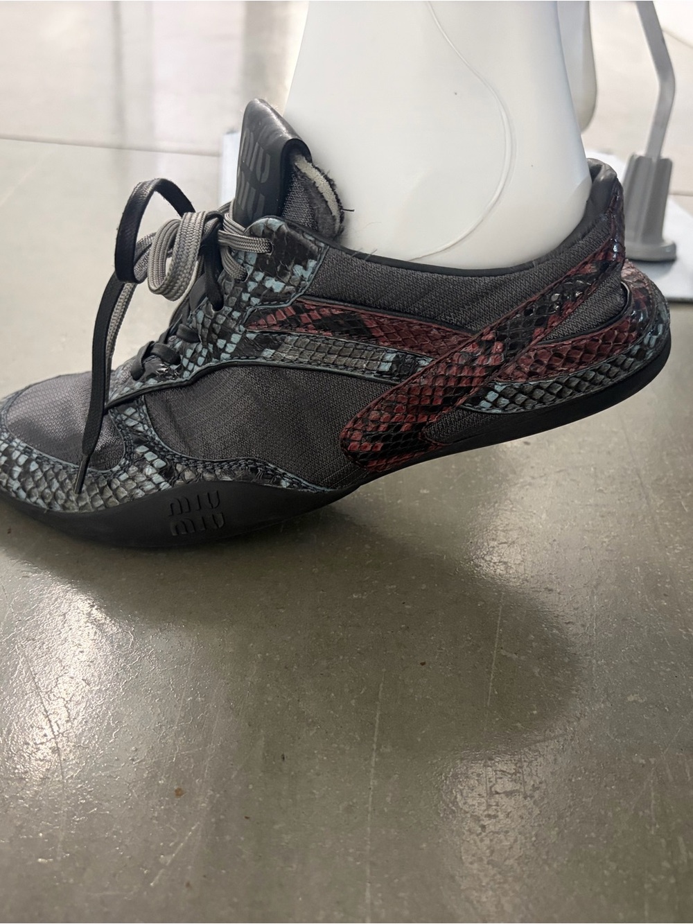 MIU MIU NYLON TECH PYTHON PRINT SNEAKERS ARDESIA ASTRALE SIZE 39 WITH BOX